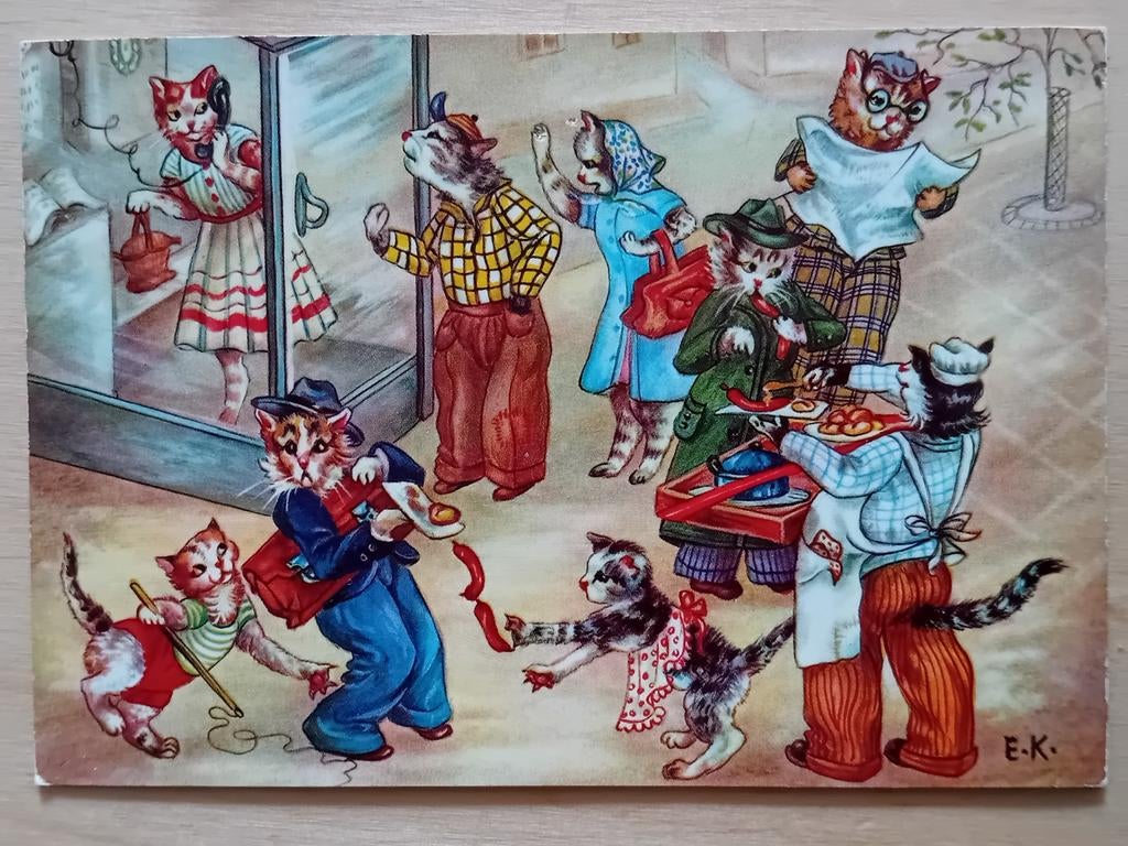 Ansichtkaart Aangeklede Katten, Ophalen of Verzenden, Overige thema's