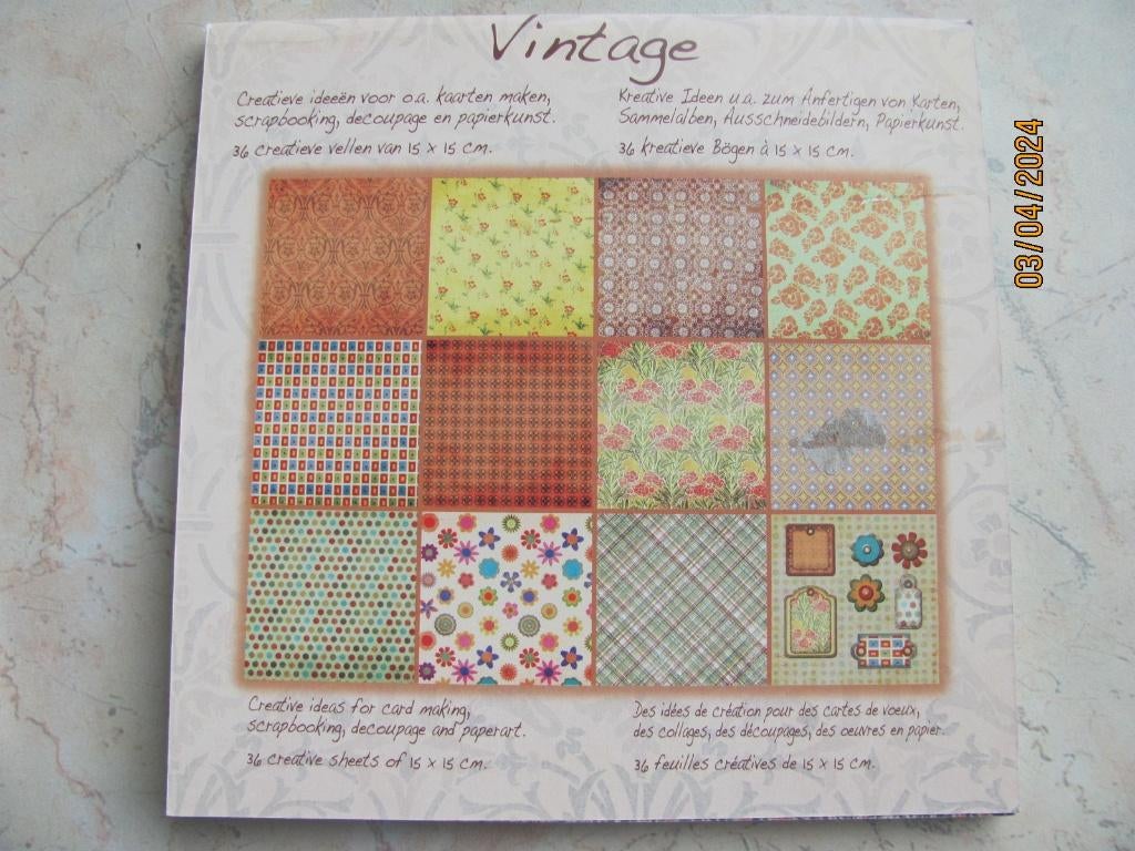 NIEUW papier VINTAGE paperpad geel oranje bruin 12 DESIGNS, Ophalen of Verzenden, Nieuw, Overige thema's, Overige typen