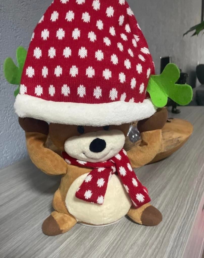 Zingende Kerst Beer met Bewegende Hoed - Zo Goed Als Nieuw!, Diversen, Kerst, Ophalen of Verzenden, Zo goed als nieuw