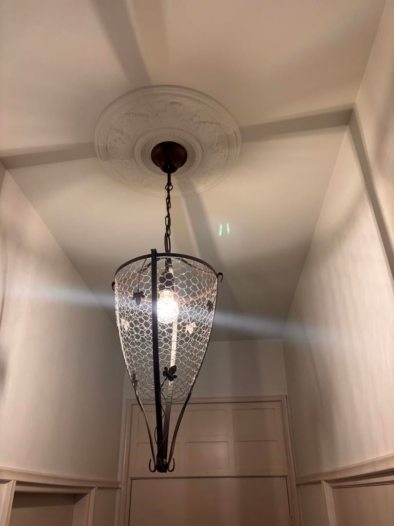 2x Hanglamp – Landelijke korf / vintage – brons – E27, Ophalen of Verzenden, Zo goed als nieuw, Metaal