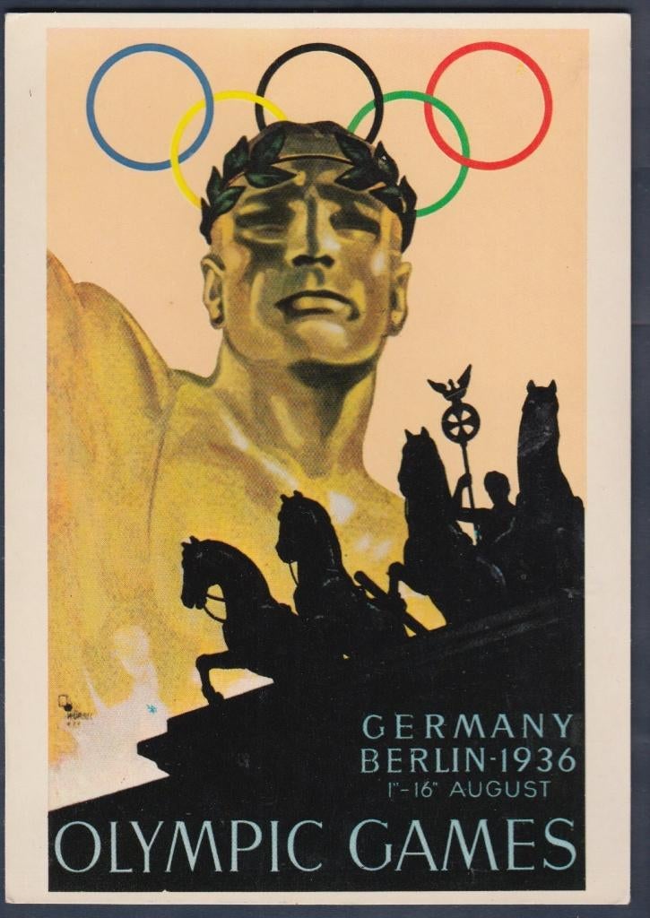 Olympische Spelen 1936 Berlijn Duitsland  Antik Prints, Ophalen of Verzenden, 1920 tot 1940, Ongelopen, Overige thema's