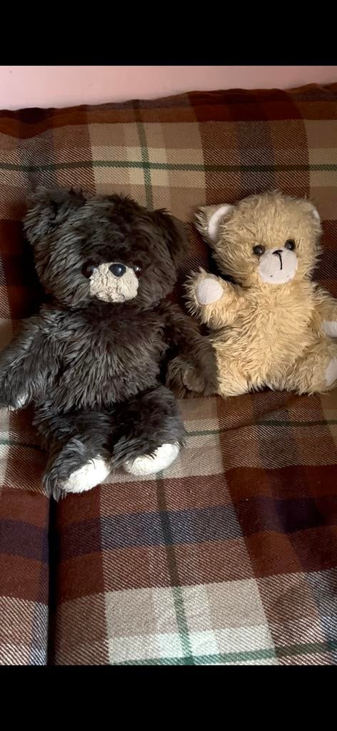 2 retro vintage bruine beige beer knuffel ( platter model), Ophalen of Verzenden, Zo goed als nieuw, Beer