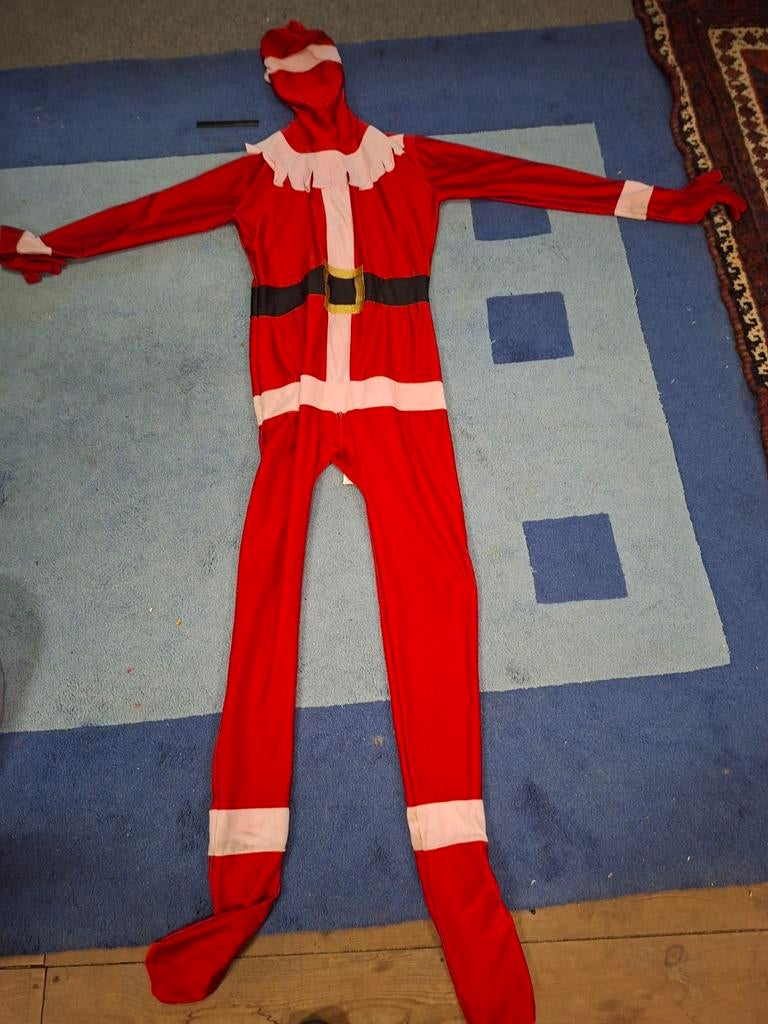 Leuk kerstmanpak morphsuit maat xl met bijbehorend" masker", Ophalen of Verzenden, Zo goed als nieuw, Maat 56/58 (XL)