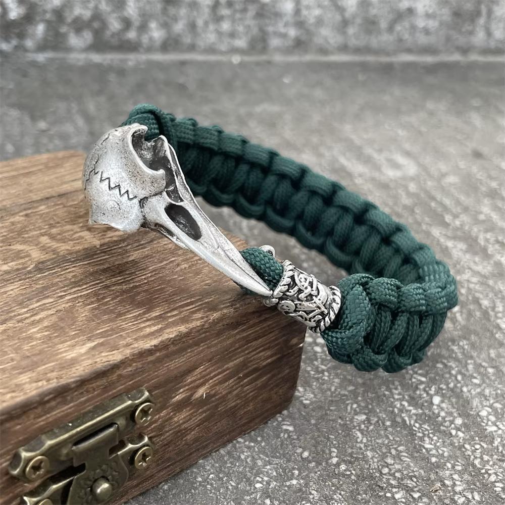 Groene Raven Schedel Paracord Heren En Dames Armband, Verzenden, Nieuw, Groen, Overige materialen