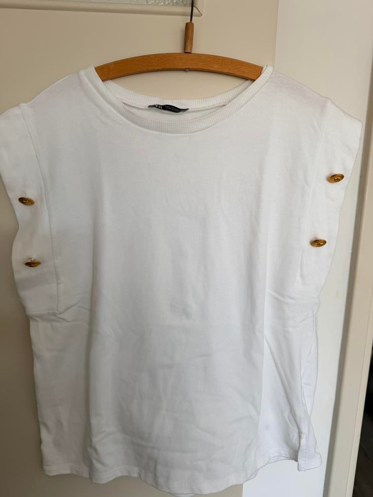 Mooie witte Zara top, maat L, Maat 38/40 (M), Wit, Ophalen of Verzenden, Korte mouw