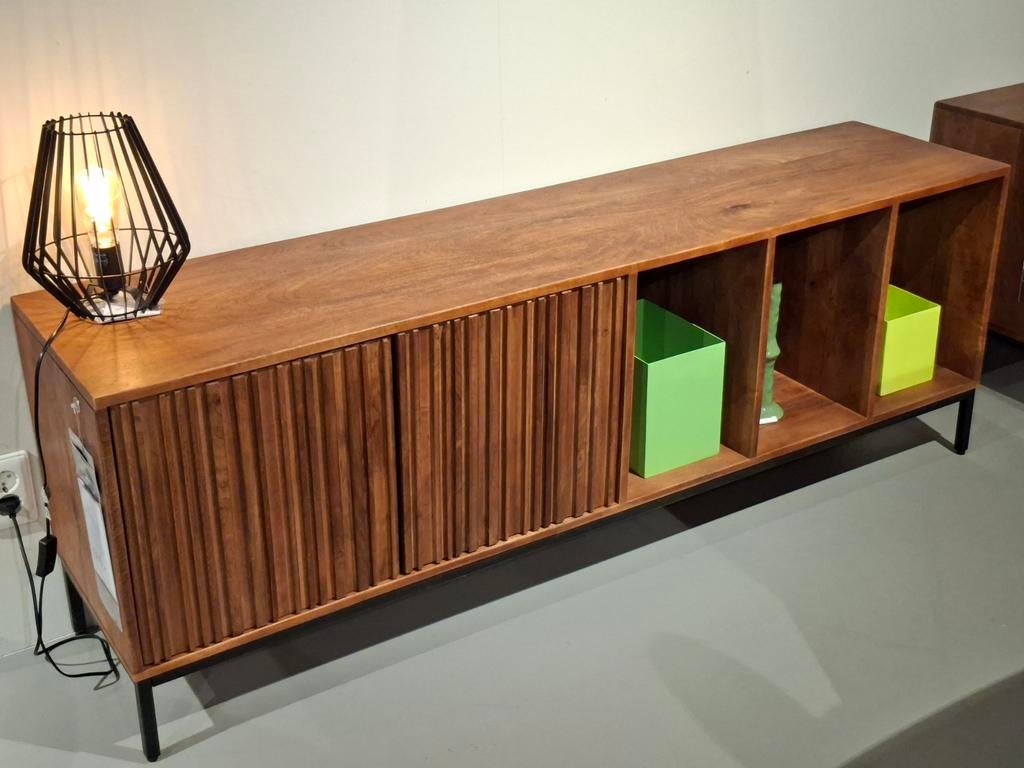 Showroommodel Tv-dressoir Ritmo Mango hout, Ophalen, Nieuw, Minder dan 100 cm, Metaal