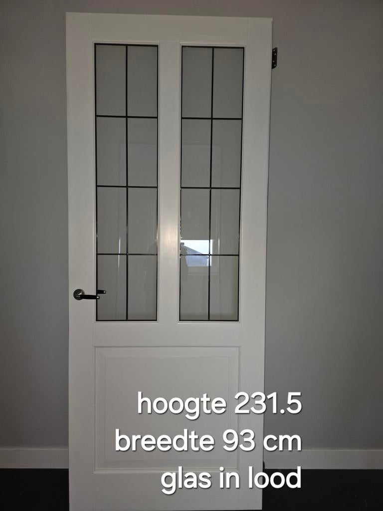 4 x Witte binnendeur met glas in lood, 231.5x93 cm, Doe-het-zelf en Verbouw, Ophalen