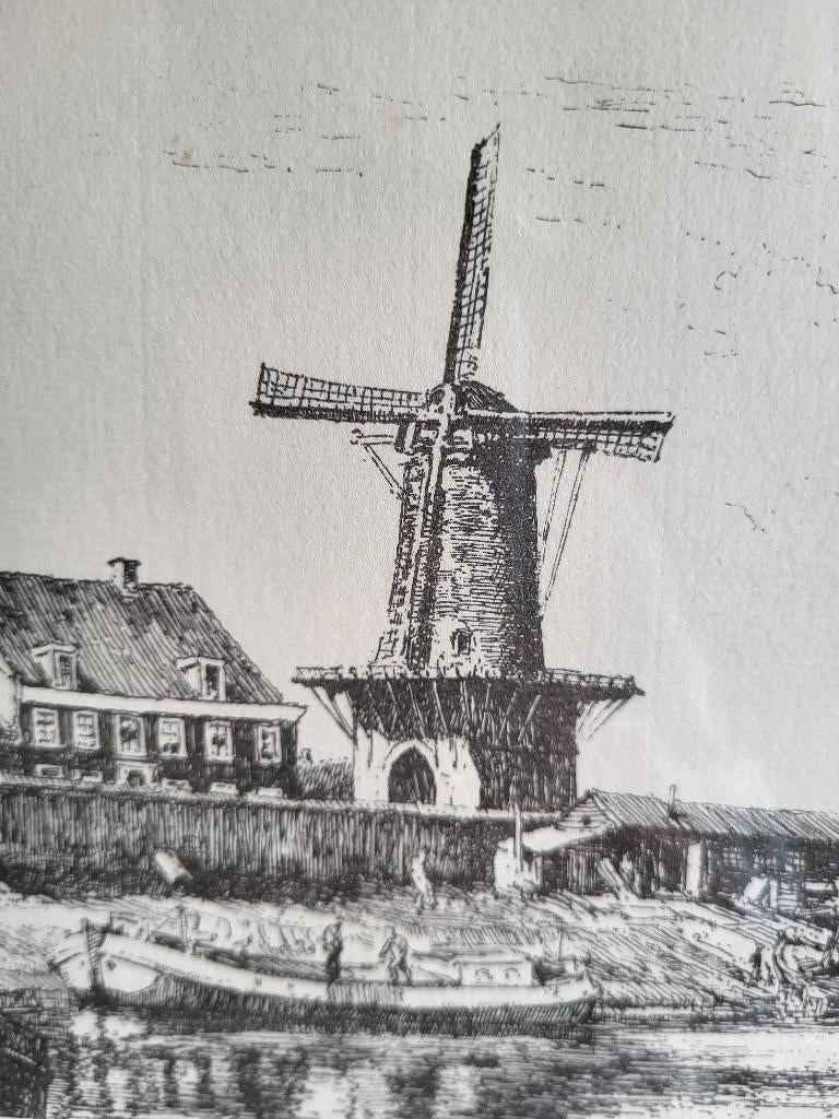 Vintage prent, Molen van Ruysdael door H.H. Roodeburg, Ophalen of Verzenden, 1940 tot 1960, Gebruikt, Gebouw