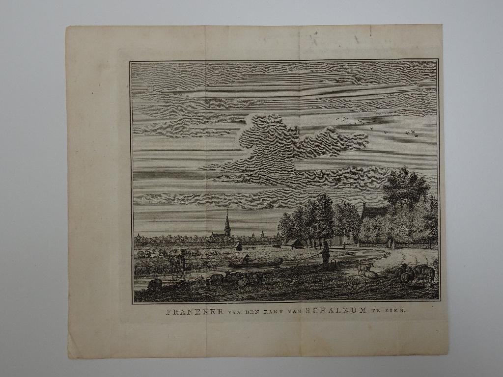 Gravure Franeker van Schalsum te zien, graveur Dirk de Jong, Antiek en Kunst, Verzenden