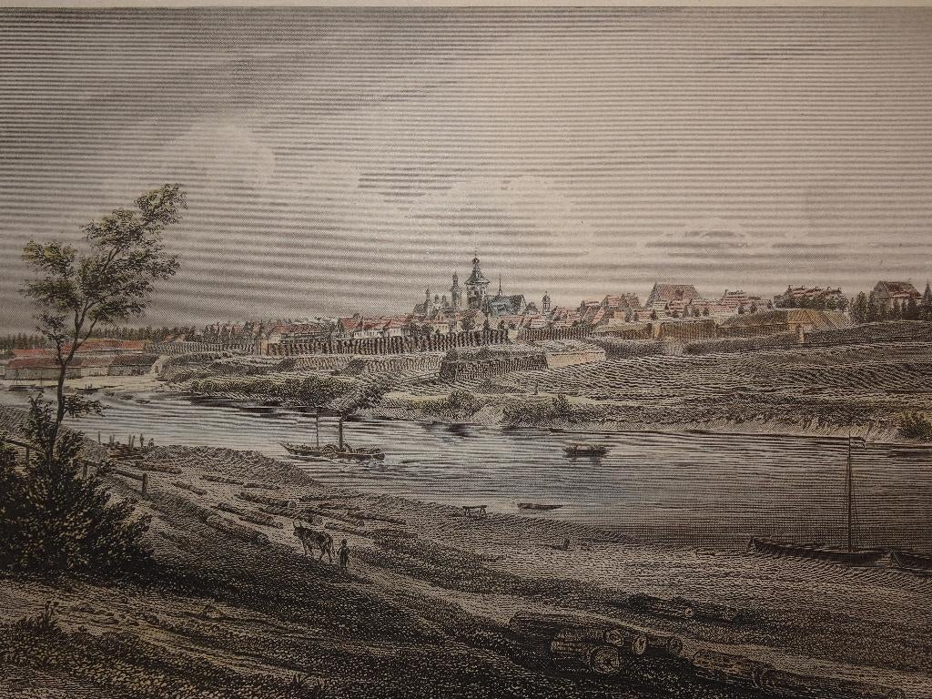 gravure kleur Venlo van dorp Blerick gezien J. Poppel 1858, Antiek en Kunst, Kunst | Etsen en Gravures, Verzenden