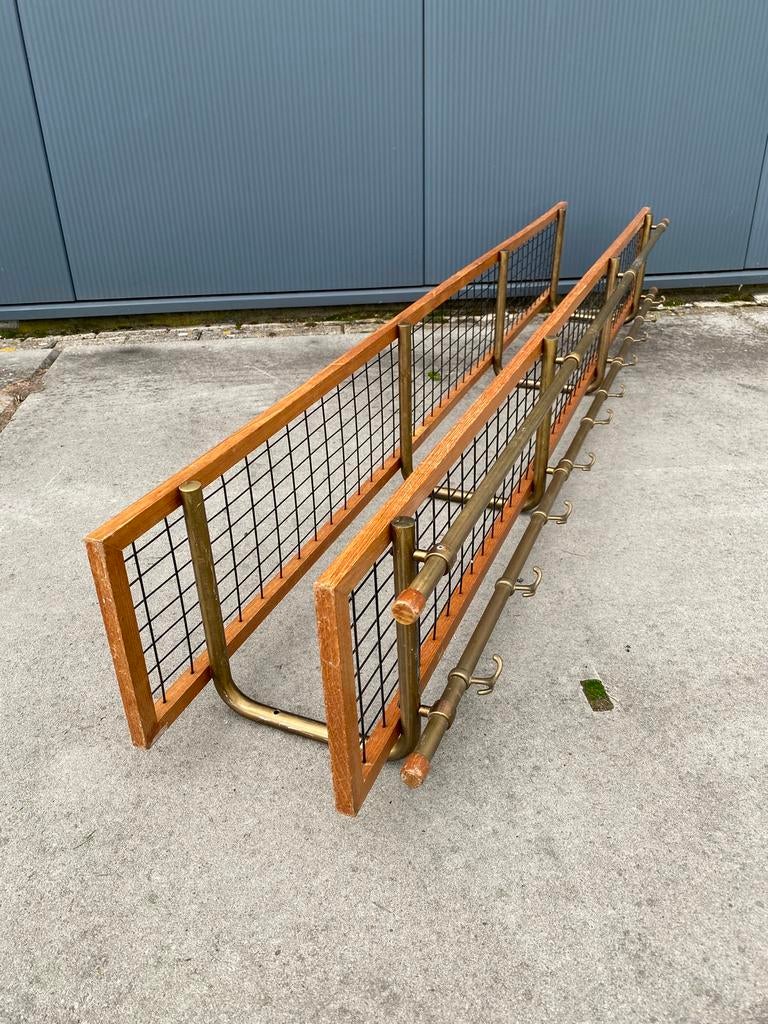 Vingage kapstok 2 meter breed - teak, messing, staal, Zo goed als nieuw, Minder dan 100 cm, Hout, Ophalen