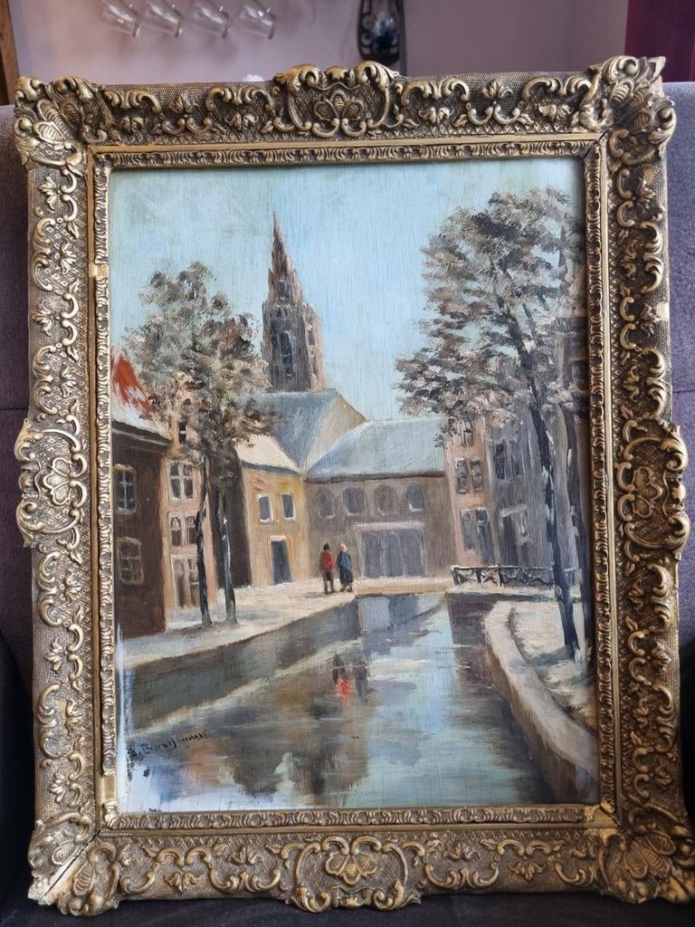 Stadsgezicht Den Haag of Delft, schilderij 1930-1940, Antiek en Kunst, Ophalen