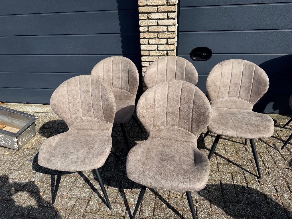 5x taupe/bruine eetkamerstoelen – modern en comfortabel, Ophalen, Gebruikt, Bruin, Vijf, Zes of meer stoelen