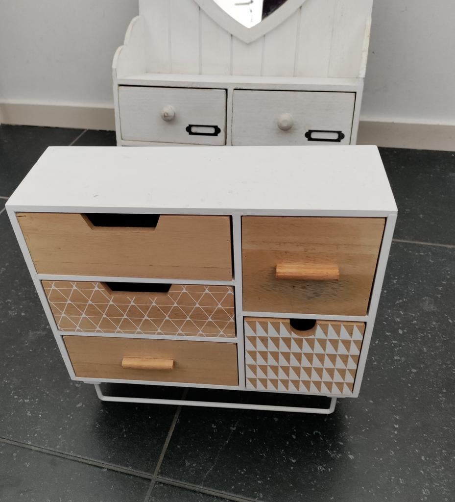 Ladekastje,Bijoux,Vakken,hout,5 laden,metalen voet,, Ophalen of Verzenden, 25 tot 50 cm, 50 tot 100 cm, Minder dan 100 cm