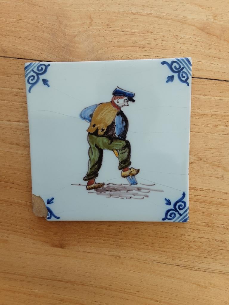 Antiek Tichelaar Tegeltje  - Handgeschilderd, Antiek en Kunst, Antiek | Wandborden en Tegels, Ophalen of Verzenden