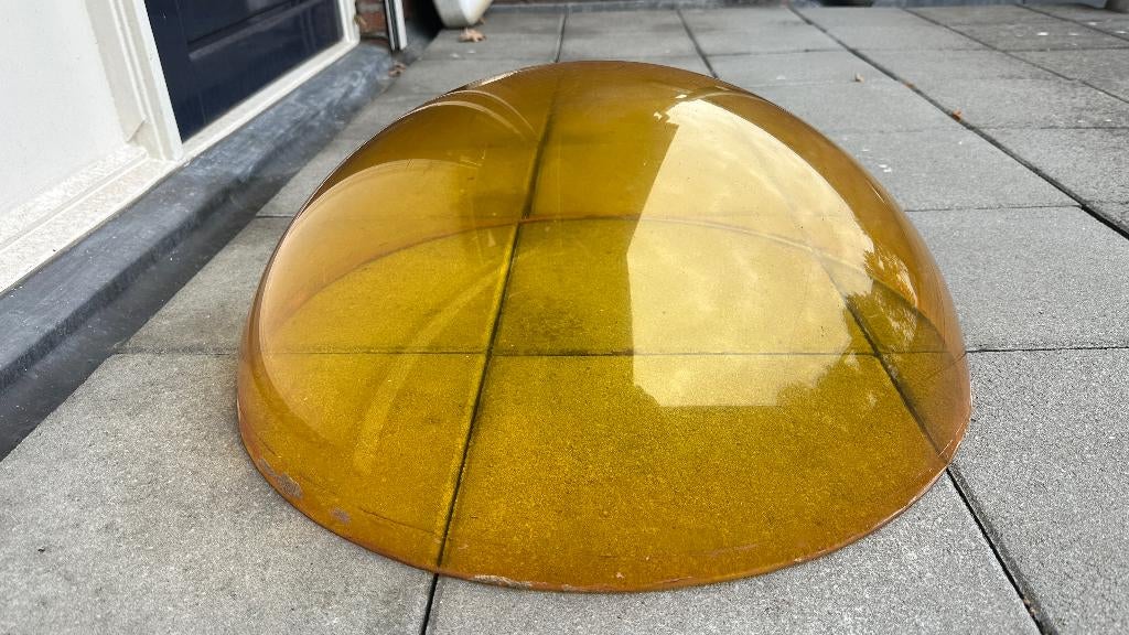 Vintage amberkleurige kunststof bol – 54 cm diameter, Huis en Inrichting, Lampen | Lampenkappen, Ophalen, Rond, Vintage, retro, mid-century, industrieel design