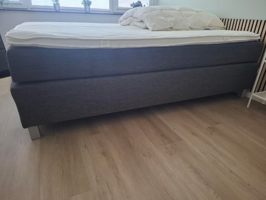Boxspring met topmatras, Ophalen, Gebruikt, Tweepersoons, Grijs