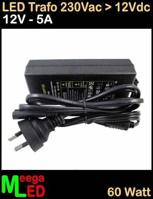 LED Trafo Voeding Adapter Driver - 230V > 12V - 5A = 60W - S, Ophalen of Verzenden, Nieuw, LEDtrafo