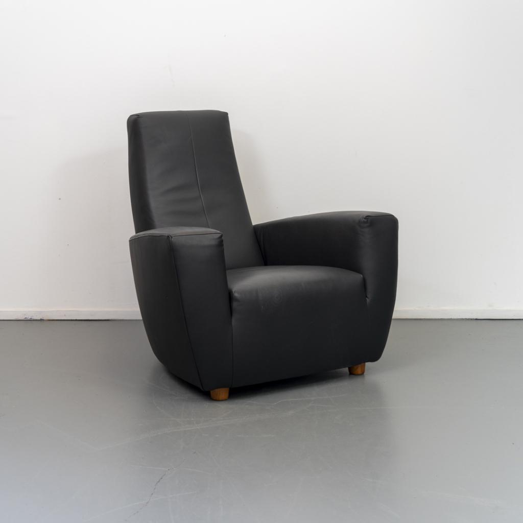 2x Label Longa Fauteuil Zwart Leder - Eikenhouten Pootjes, Niet ingevuld, Niet ingevuld, 75 tot 100 cm, Ophalen of Verzenden