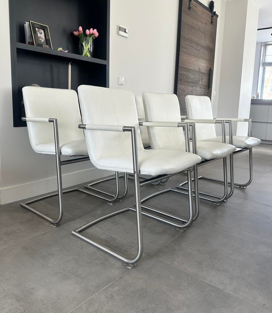 4/6/8/10 crème leder Henders & Hazel design eetkamerstoelen, Ophalen, Niet opgegeven, Creme, Zo goed als nieuw