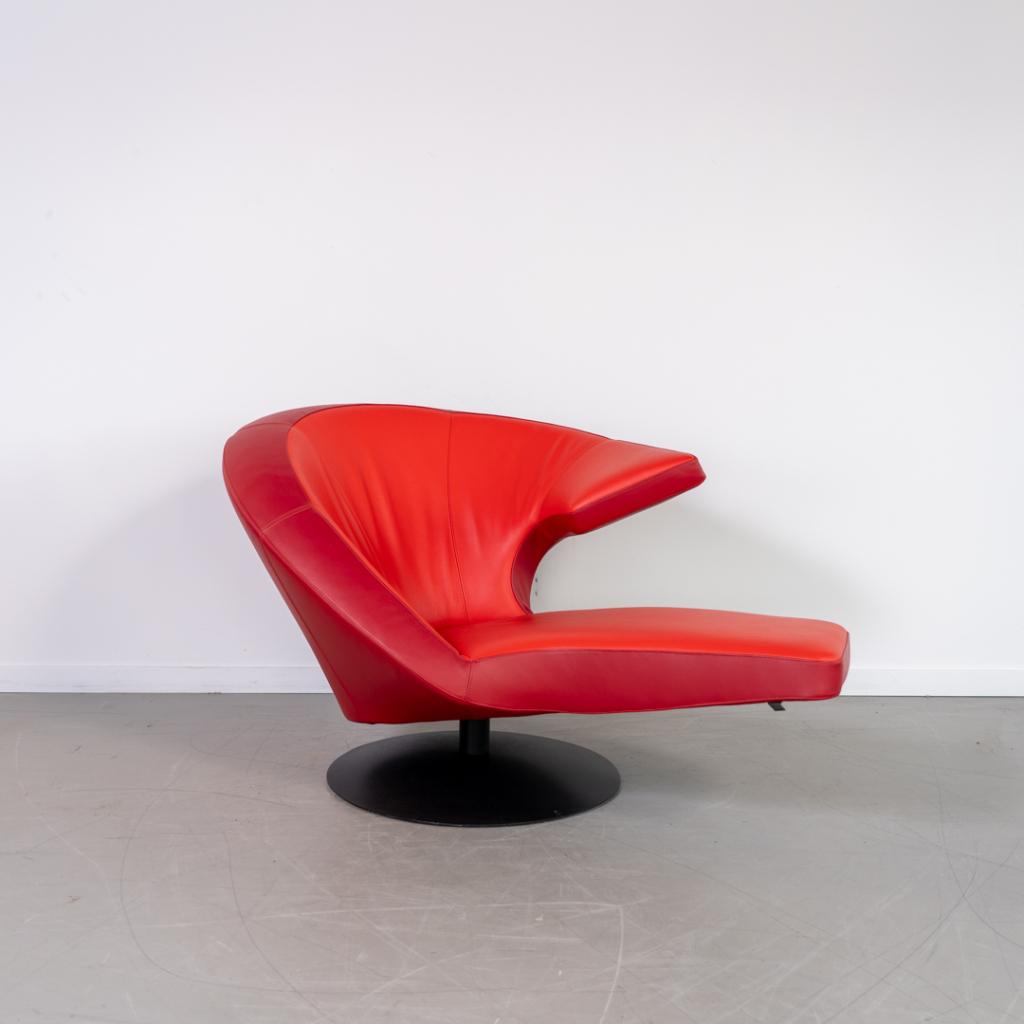 1x Leolux Parabolica Fauteuil Oranje/Rood Leer - Zwart, Huis en Inrichting, Fauteuils, Niet ingevuld, 125 tot 150 cm, Niet ingevuld