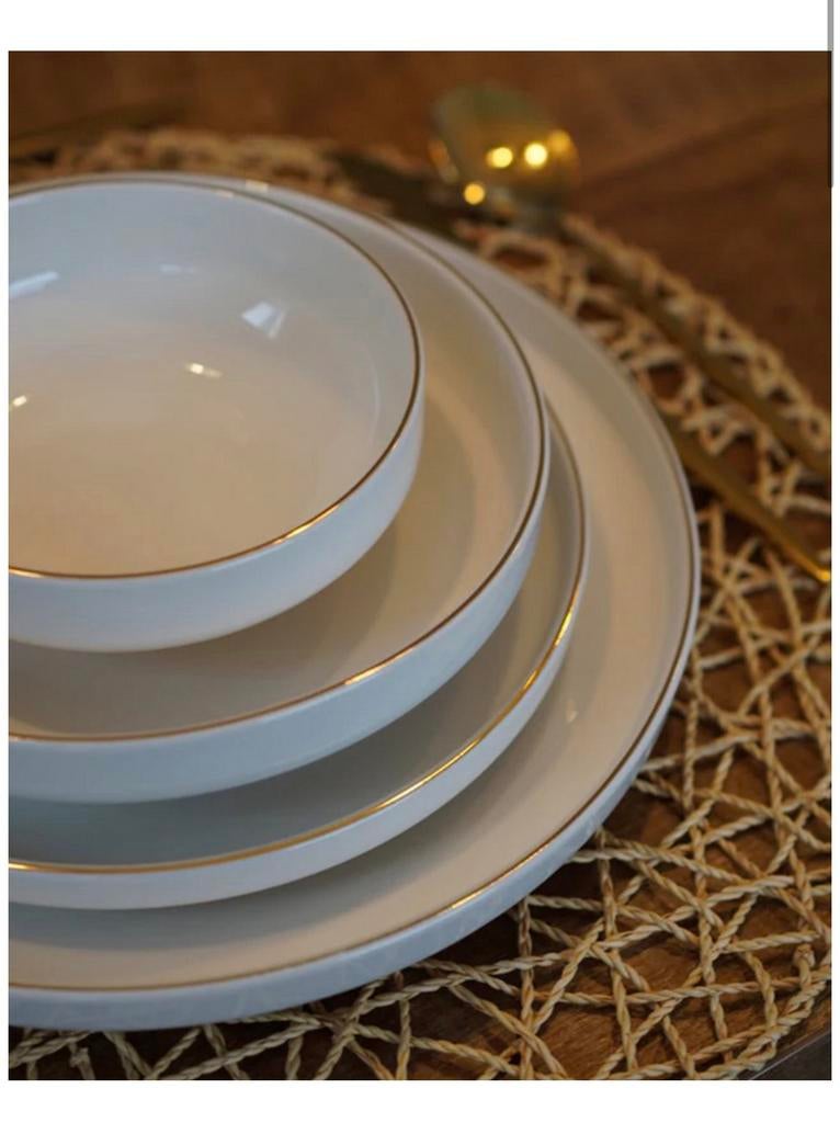 Serviesset wit met gouden rand., Ophalen, Porselein, Overige stijlen, Bord(en)