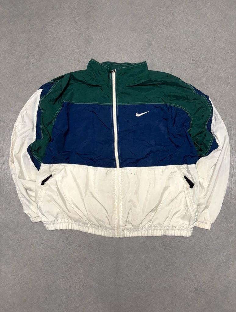 Nike Vintage Windbreaker - Marineblauw, Wit, Groen - Maat M, Kleding | Heren, Jassen | Zomer, Nike, Ophalen of Verzenden, Gedragen