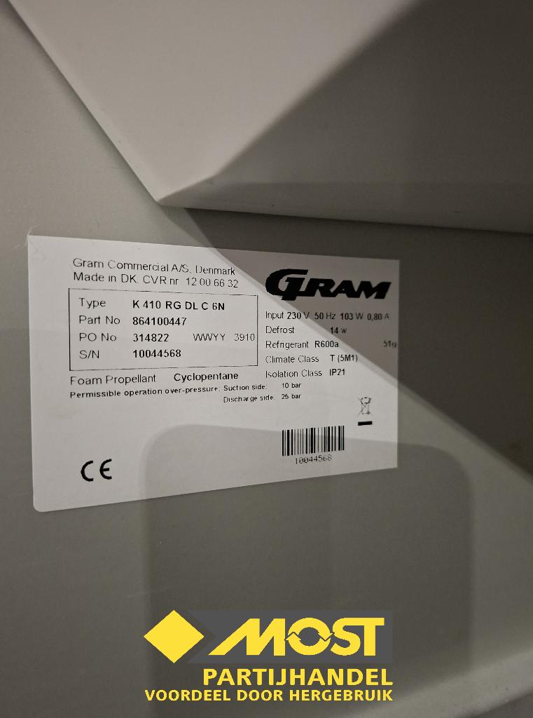 Horeca koelkast Gram Compact K 410 RG, Ophalen, 200 liter of meer, 160 cm of meer, 45 tot 60 cm