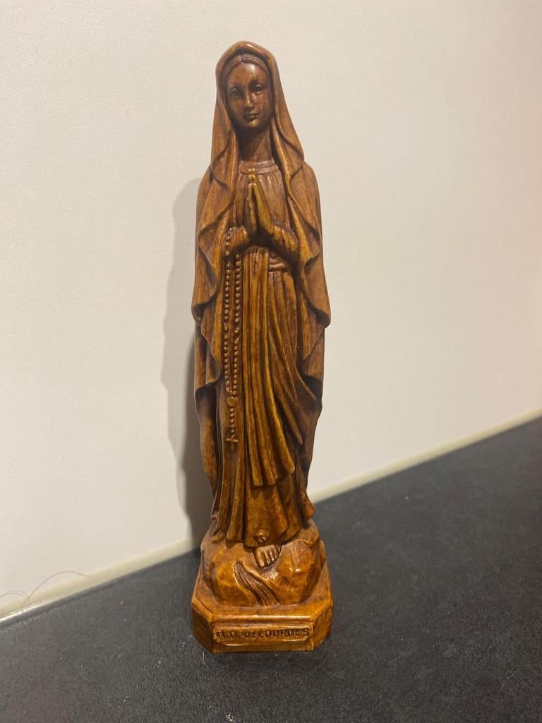 Houten beeldje Maria Lourdes 16 cm religieus vintage, Ophalen of Verzenden