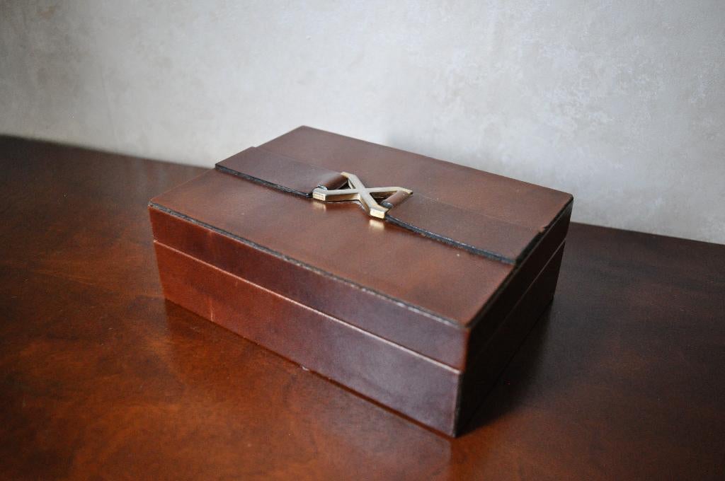 Doosje Kaartendoosje Sigarettendoosje Leer 16 cm, Antiek en Kunst, Ophalen of Verzenden