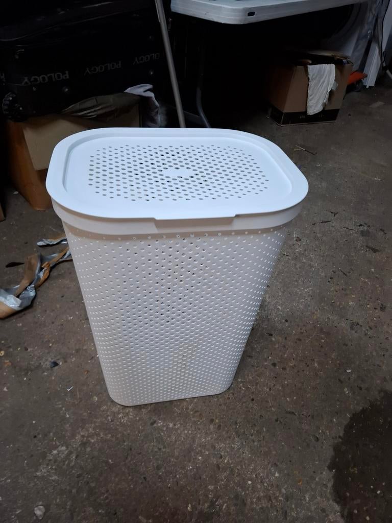 Witte wasmand met deksel, Ophalen of Verzenden, Wasmand, Wasmand, Mand