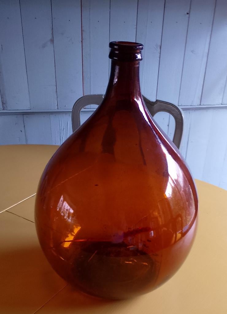 Bolle buikfles, gistfles, retro bruin glas, Ophalen, Overige kleuren, Glas, Minder dan 50 cm