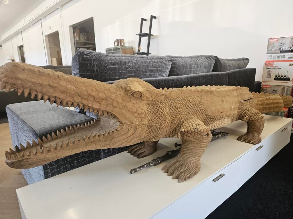 Houtsnijwerk krokodil, Ophalen of Verzenden