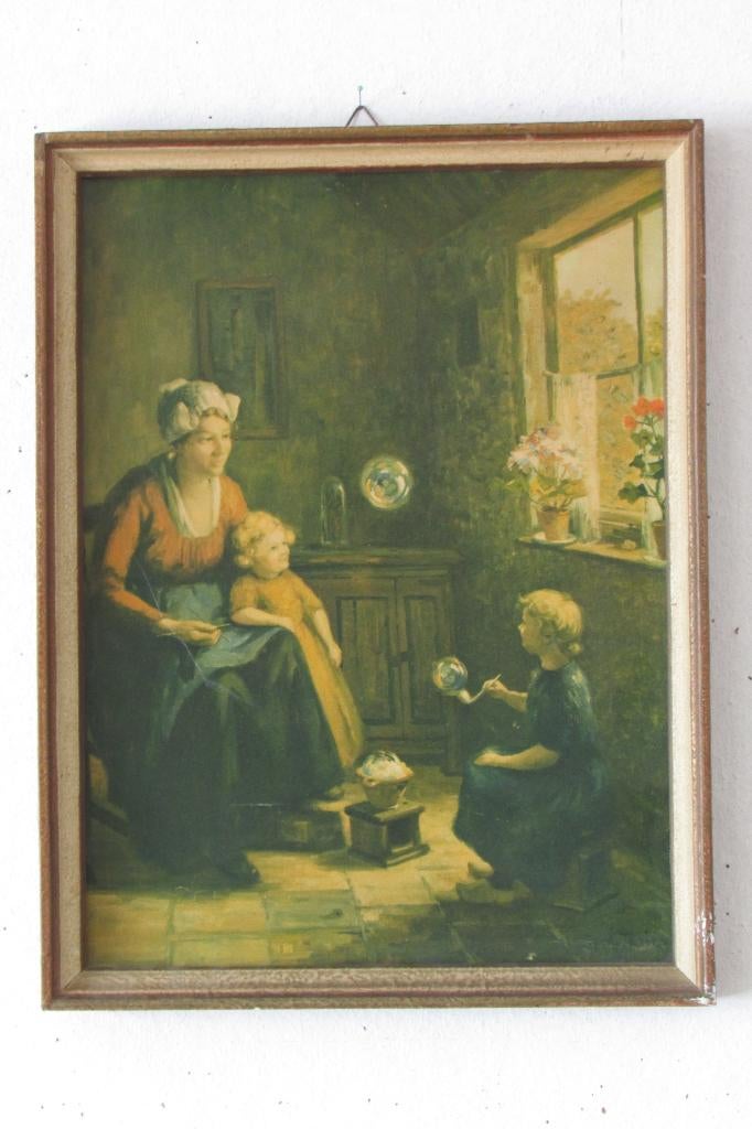 Oude prent in oude lijst, Ophalen of Verzenden, Voor 1940, Gebruikt, Overige onderwerpen