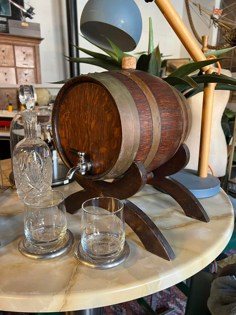 Antiek wijnvat (vaatje) met tapkraan. Messing, Ophalen of Verzenden, Zo goed als nieuw, Frankrijk, Overige typen