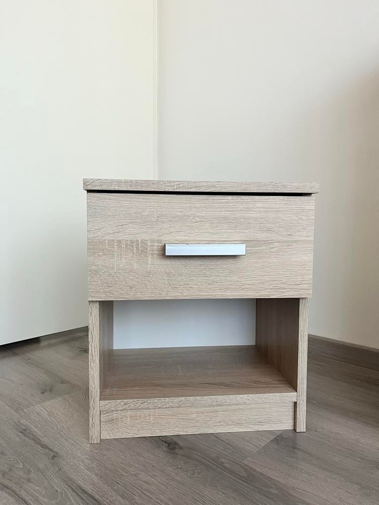 Licht eikenhout nachtkastje met lade, Ophalen, Minder dan 45 cm, Zo goed als nieuw, Minder dan 55 cm