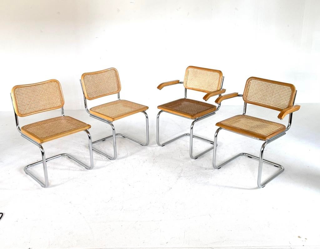 Set van 4 vintage Cesca eetkamerstoelen, Italië ‘70, Ophalen of Verzenden, Zo goed als nieuw, Vier, Bruin