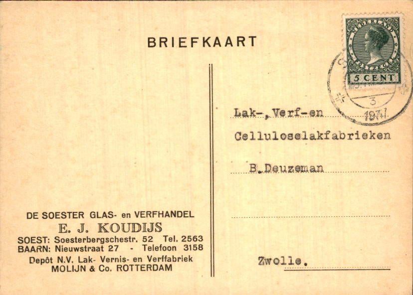 Rotterdam - E. Koudijs - Verfhandel - 1937, Verzenden, 1920 tot 1940, Gelopen, Zuid-Holland