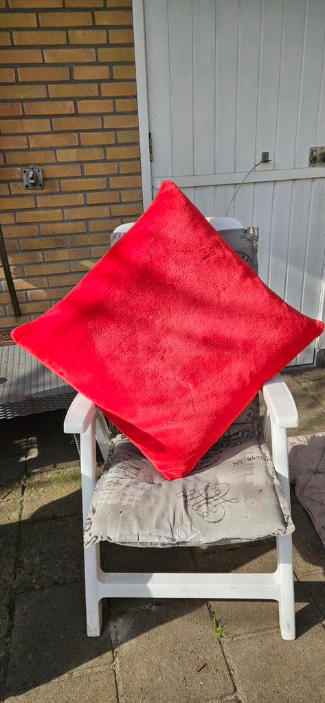 Rood zacht sierkussen, Huis en Inrichting, Woonaccessoires | Kussens, Ophalen, Zo goed als nieuw, Rood, Vierkant