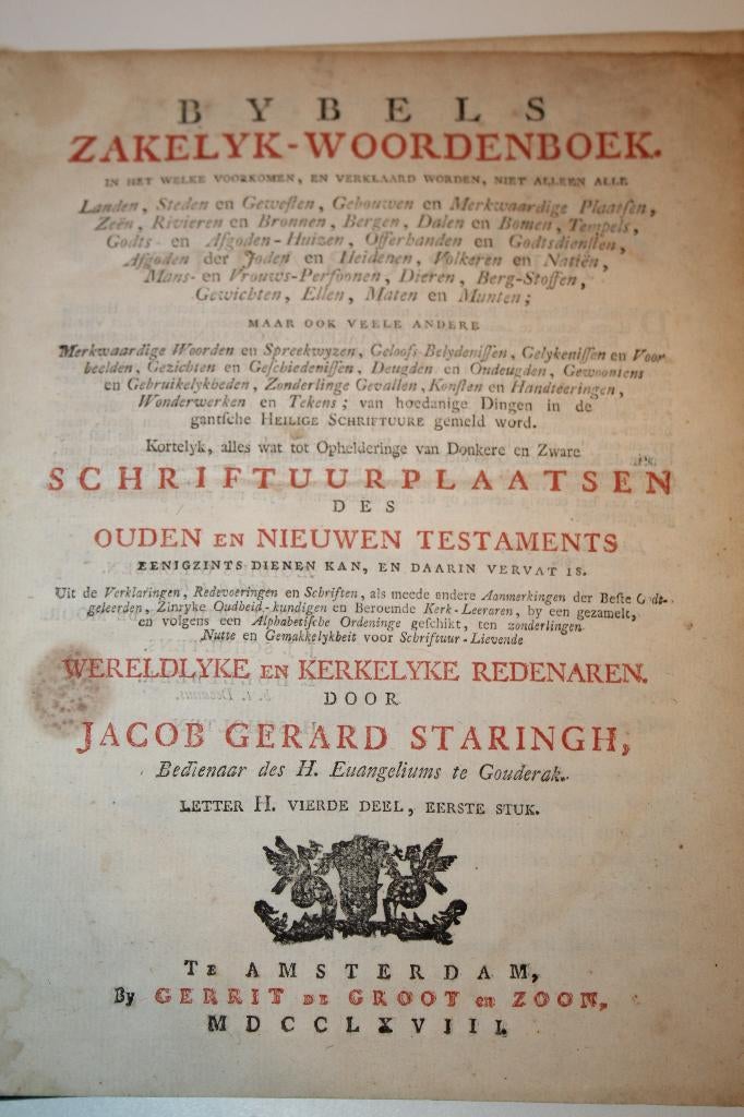Staringh - Bybels Zakelyk Woordenboek, letter H (1768), Ophalen of Verzenden
