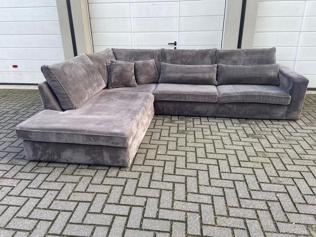 Ribstof XL Hoekbank - Grijs - Gratis Bezorging, Ophalen of Verzenden, Zo goed als nieuw, Stof, Ribstof