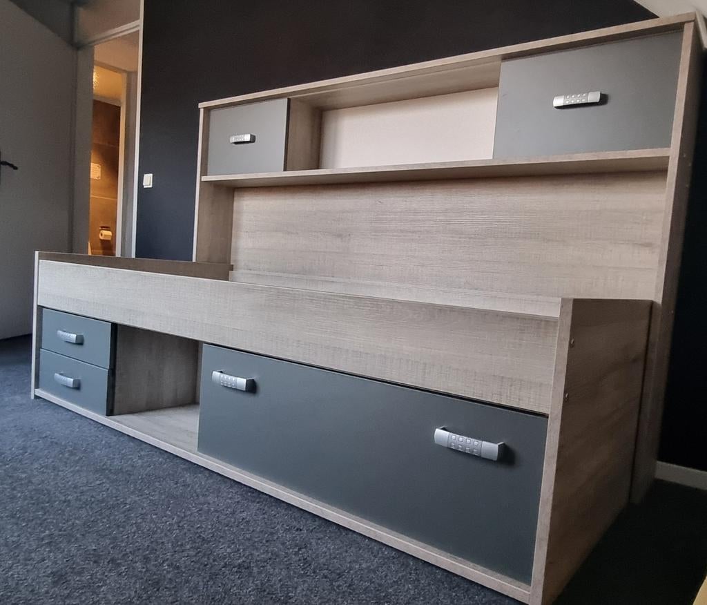 Bed en ombouw, Huis en Inrichting, Slaapkamer | Bedden, Zo goed als nieuw, Eenpersoons, 90 cm, Hout, Wit, Ophalen
