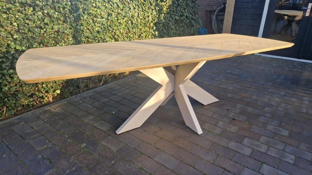 NIEUWE vergader-eettafel visgraat incl matrixpoot, Ophalen, 100 tot 150 cm, Eikenhout, Vijf personen of meer