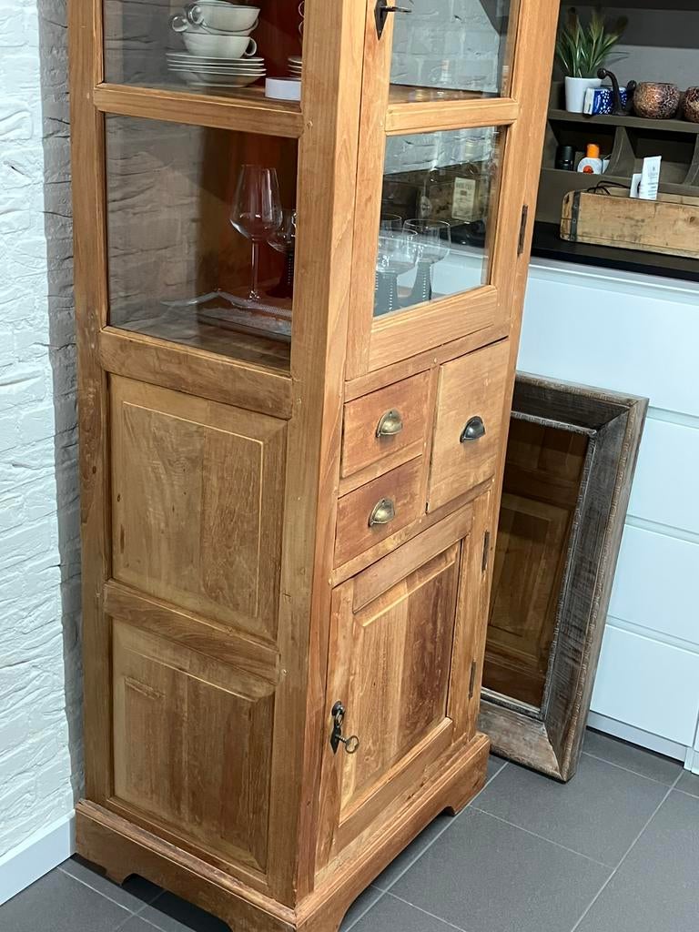 Smalle Vitrine/buffetkast/Teakhout, Huis en Inrichting, Kasten | Buffetkasten, Ophalen, 200 cm of meer, Teakhout, 50 tot 100 cm