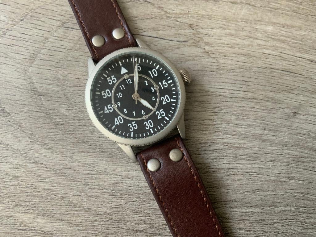 Nieuw & Ongedragen Heren Horloge Handopwindbaar Pilot Style, Leer, Polshorloge, Nieuw, Ophalen of Verzenden
