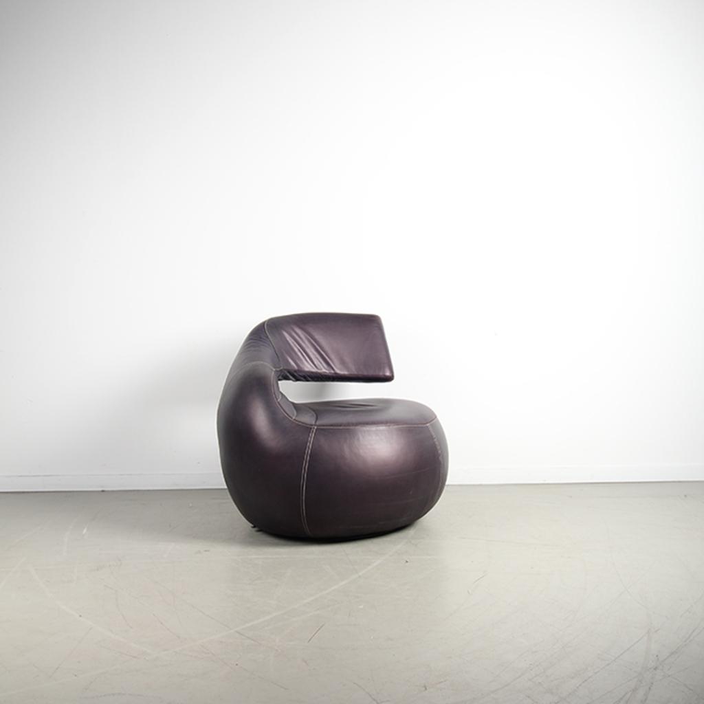 2x Leolux Gisa Fauteuil Draaibaar Aubergine – Leer