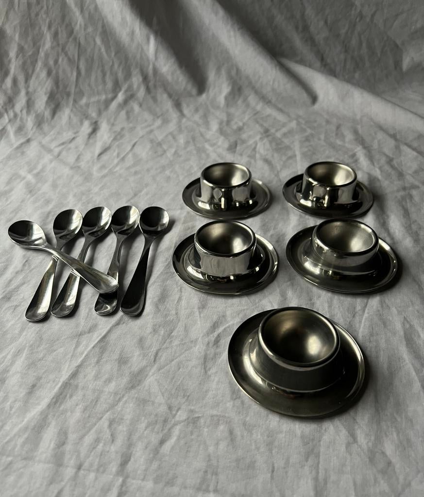 Vintage Quist eierdopjes en lepeltjes West Germany set van 5, Huis en Inrichting, Ophalen, Overige materialen, Overige stijlen