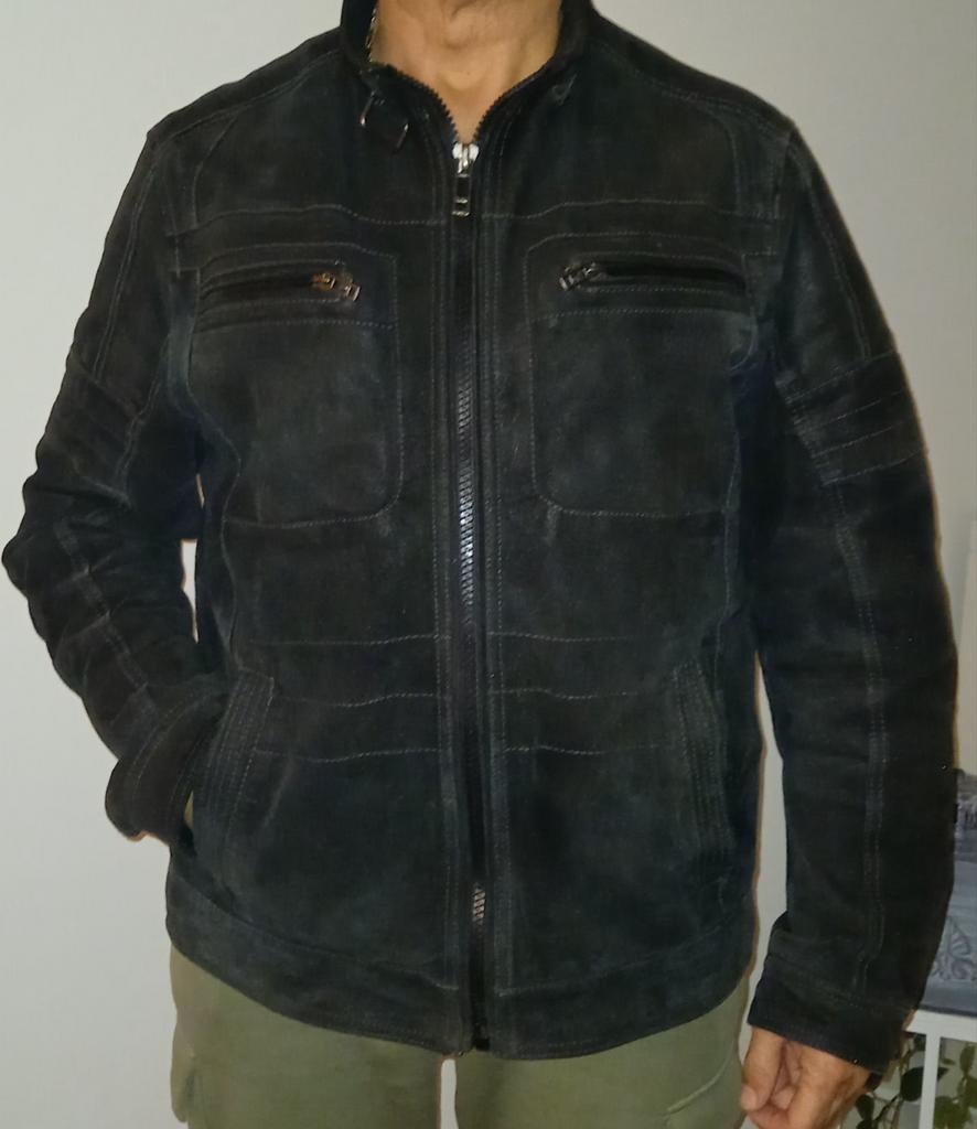 Zwarte suède heren jas maat L, Ophalen of Verzenden, Zo goed als nieuw, Maat 52/54 (L), Zwart