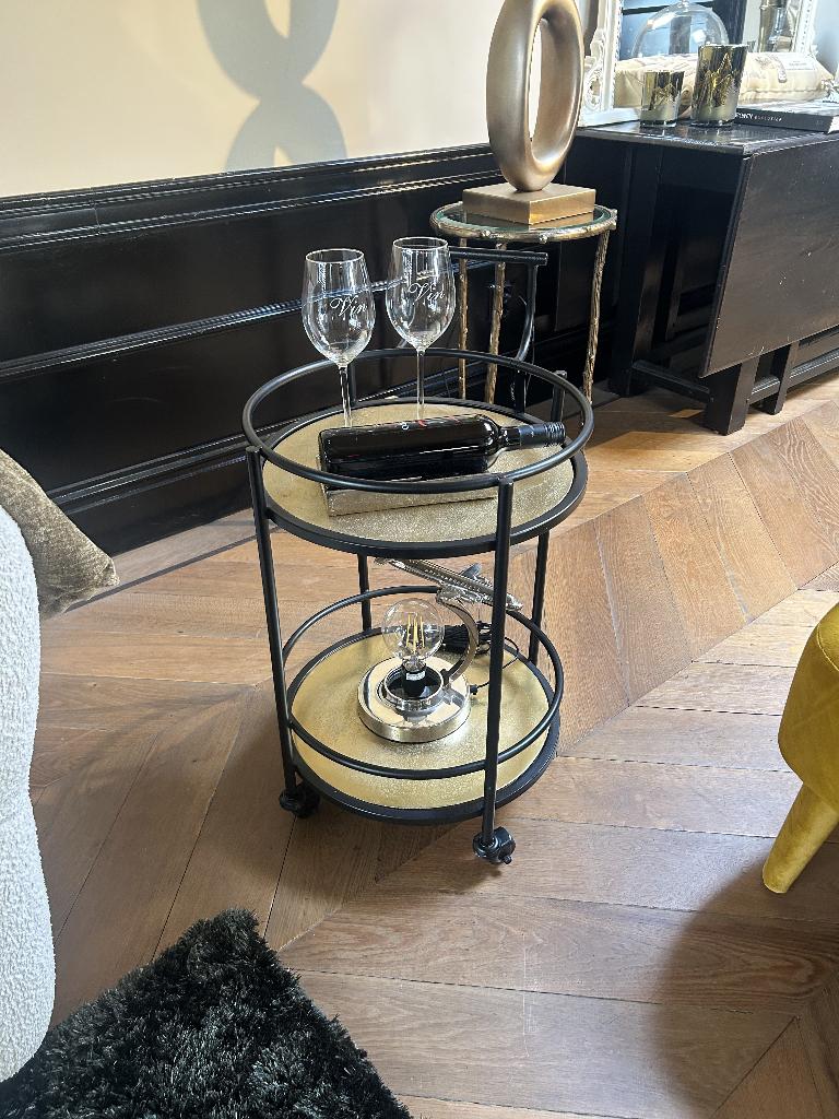 Zwart-gouden trolley bijzettafel, Ophalen, 50 tot 100 cm, Overige materialen, Rond