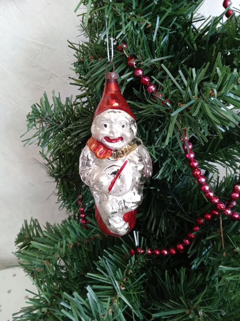 oude kerstbal zittende clown met banjo, Ophalen of Verzenden, Gebruikt